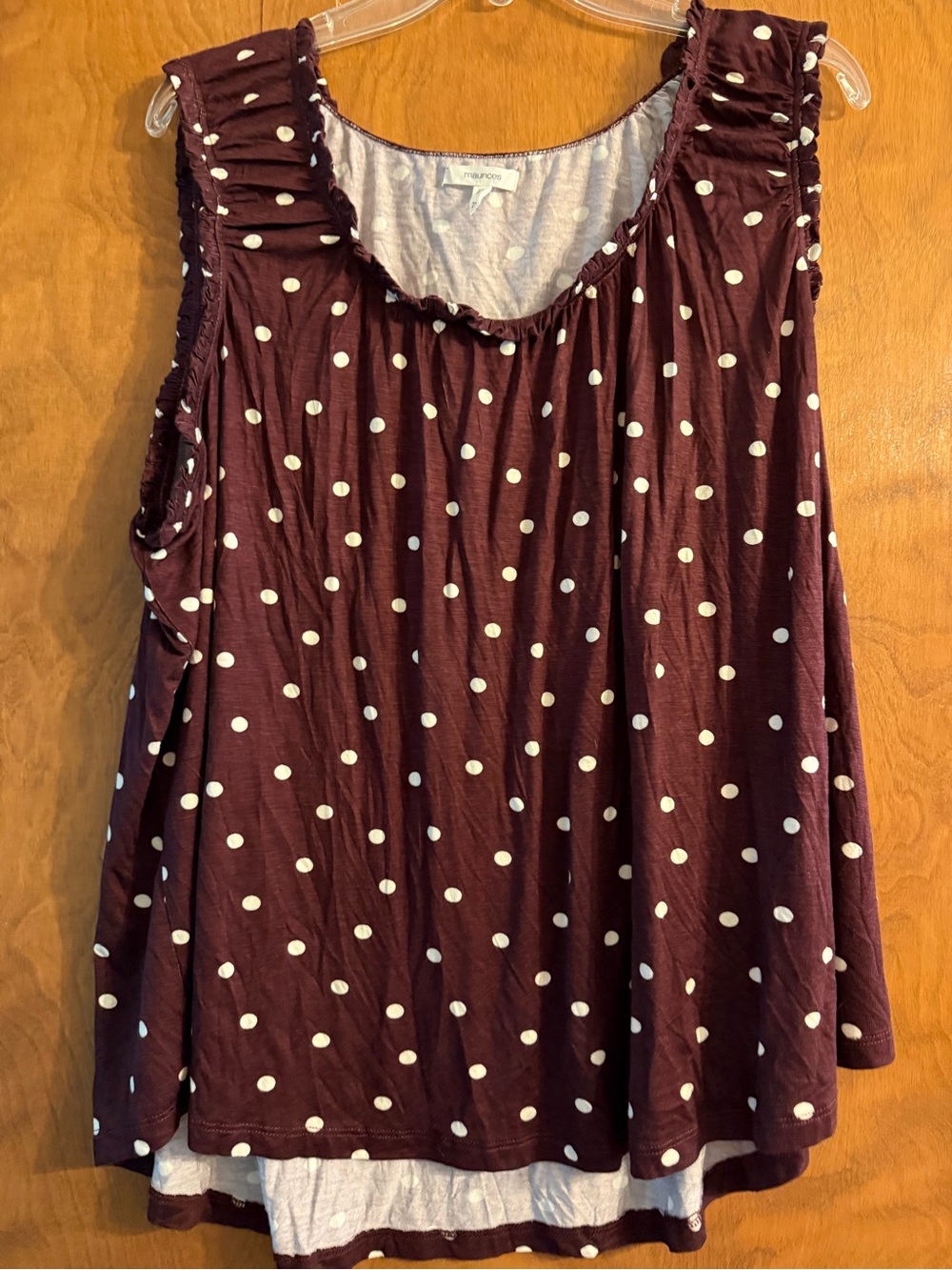 Maurices Burgundy Polka Dot Ruffle Tank Top